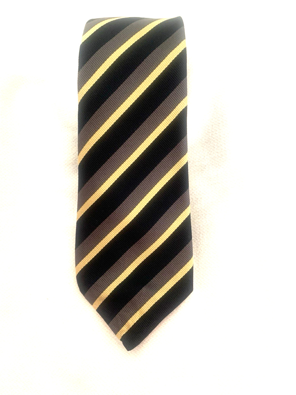 Prada Men’s Tie ( Brown, Gold, Black Striped)